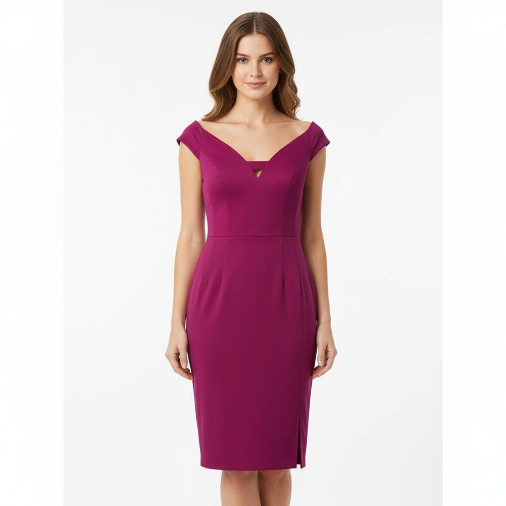 Black Halo Riya Magenta Cutout Off Shoulder Cocktail Dress Zipper Slit NEW 10